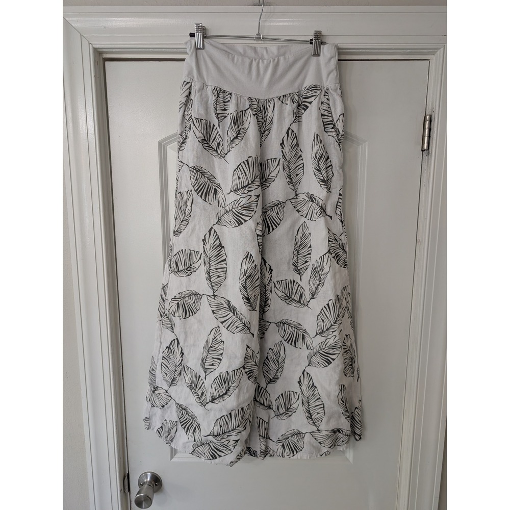 Cherishh Made in Italy White Black Leaf Print Wide Leg Linen* Pants medium*